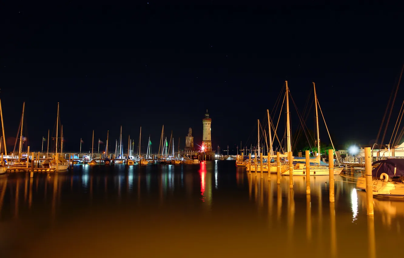 Photo wallpaper water, landscape, photo, boat, boat, night city