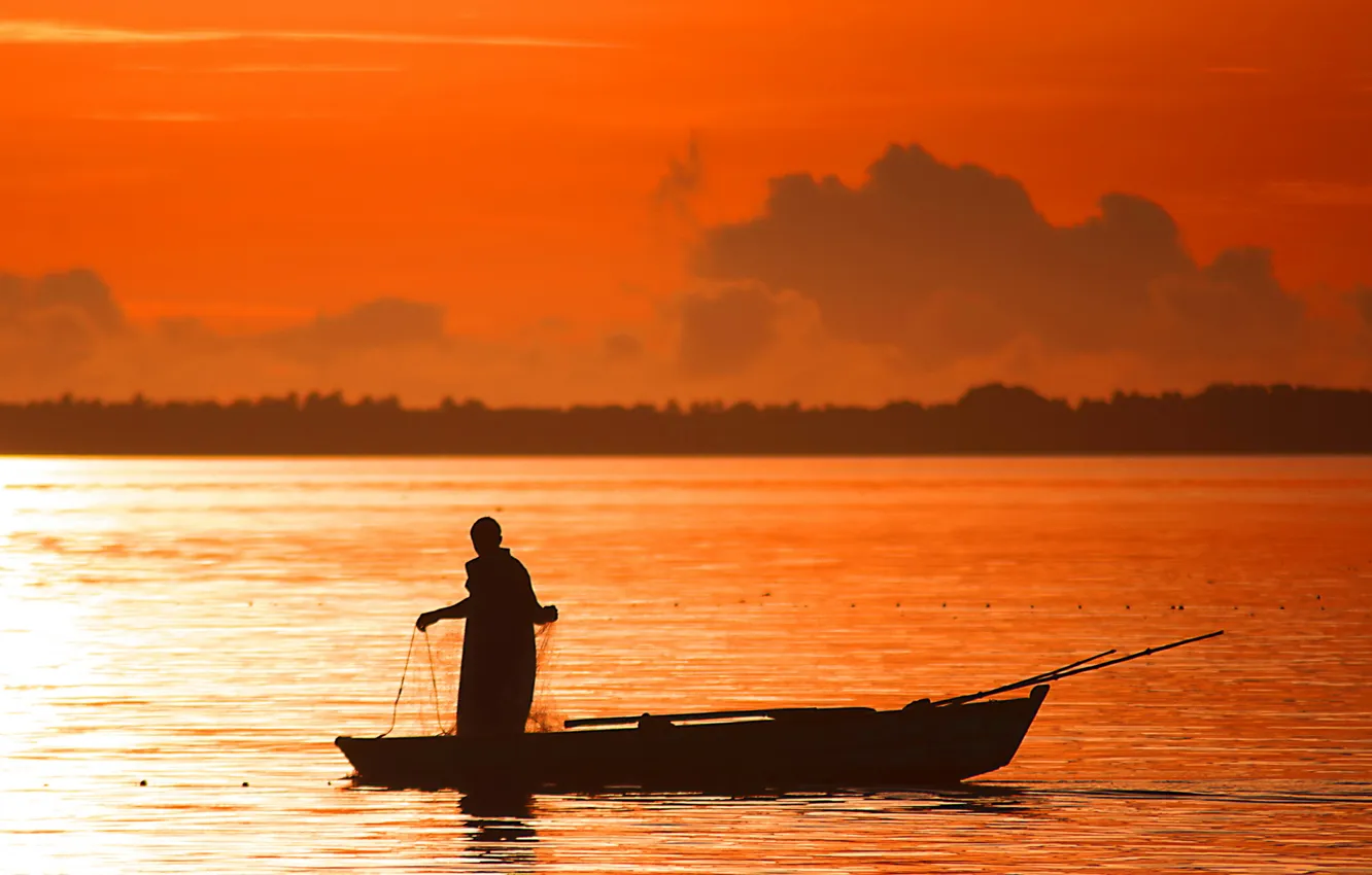 Photo wallpaper landscape, night, river, fishing