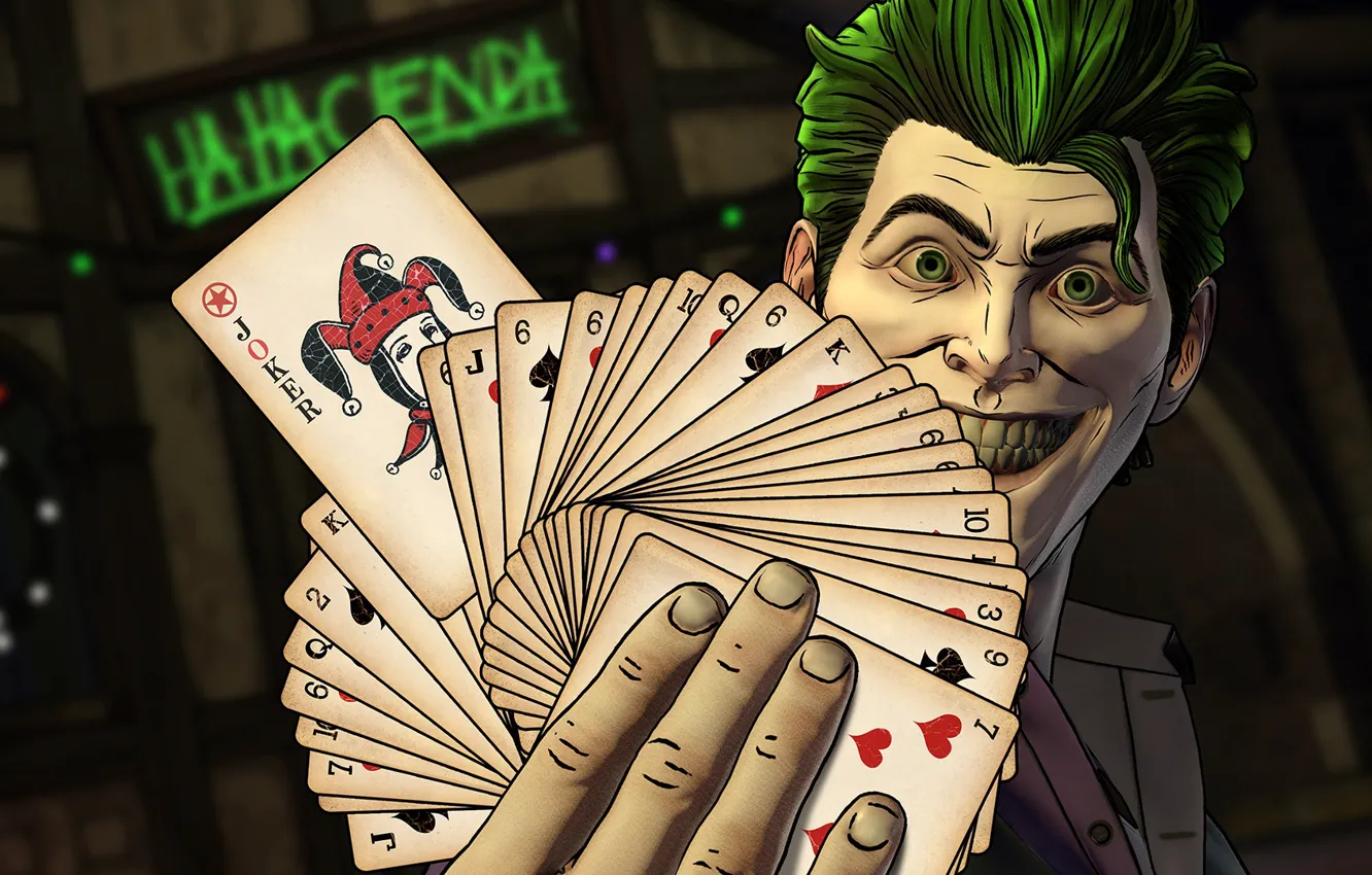 Photo wallpaper look, smile, Joker, the game, map, villain, game, green hair