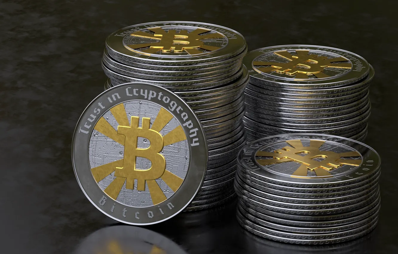 Photo wallpaper macro, coins, bitcoin, bitcoin