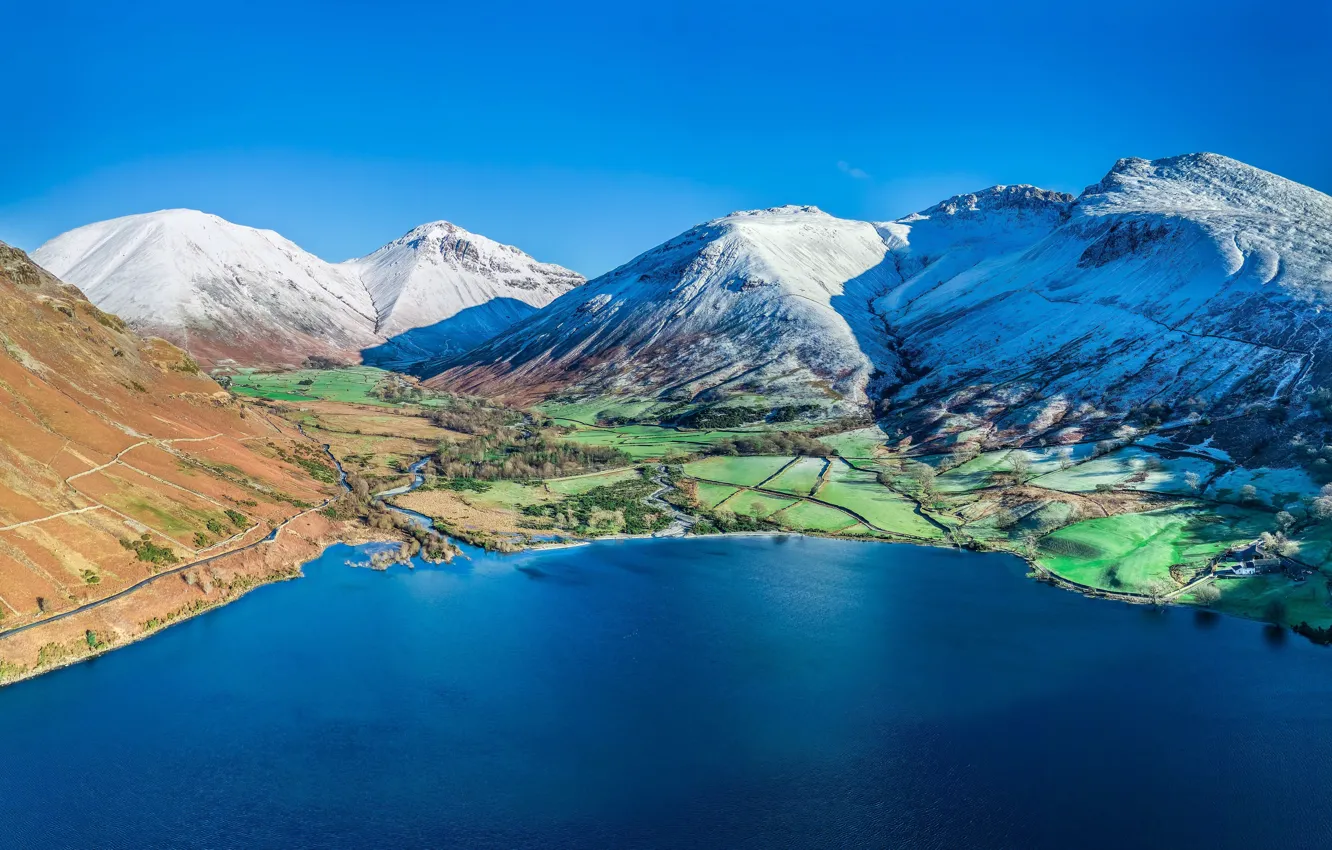 Photo wallpaper UK, blue sky, blue sky, Coast Wasdale Head, Wasdale Head Coast, Seascale, Siskale