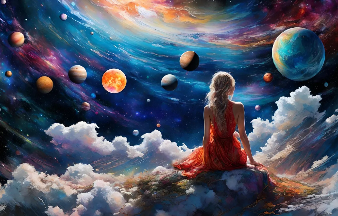 Photo wallpaper girl, space, planet