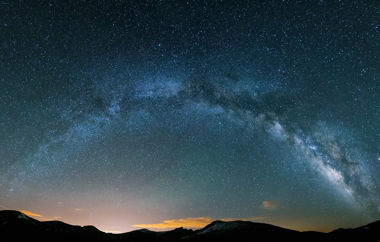 Photo wallpaper the sky, stars, landscape, mountains, night, the milky way