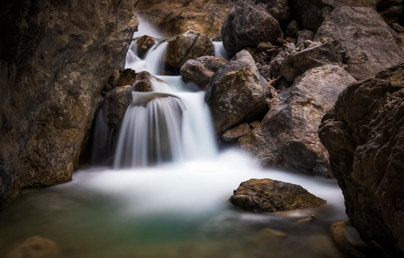 Photo wallpaper stones, rocks, waterfall, boulders