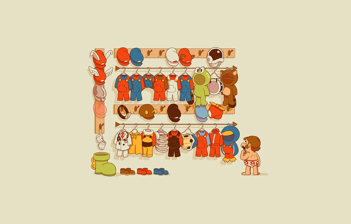 Photo wallpaper cartoon, clothing, the game, Mario, the trick, Mario, cartoon, funny
