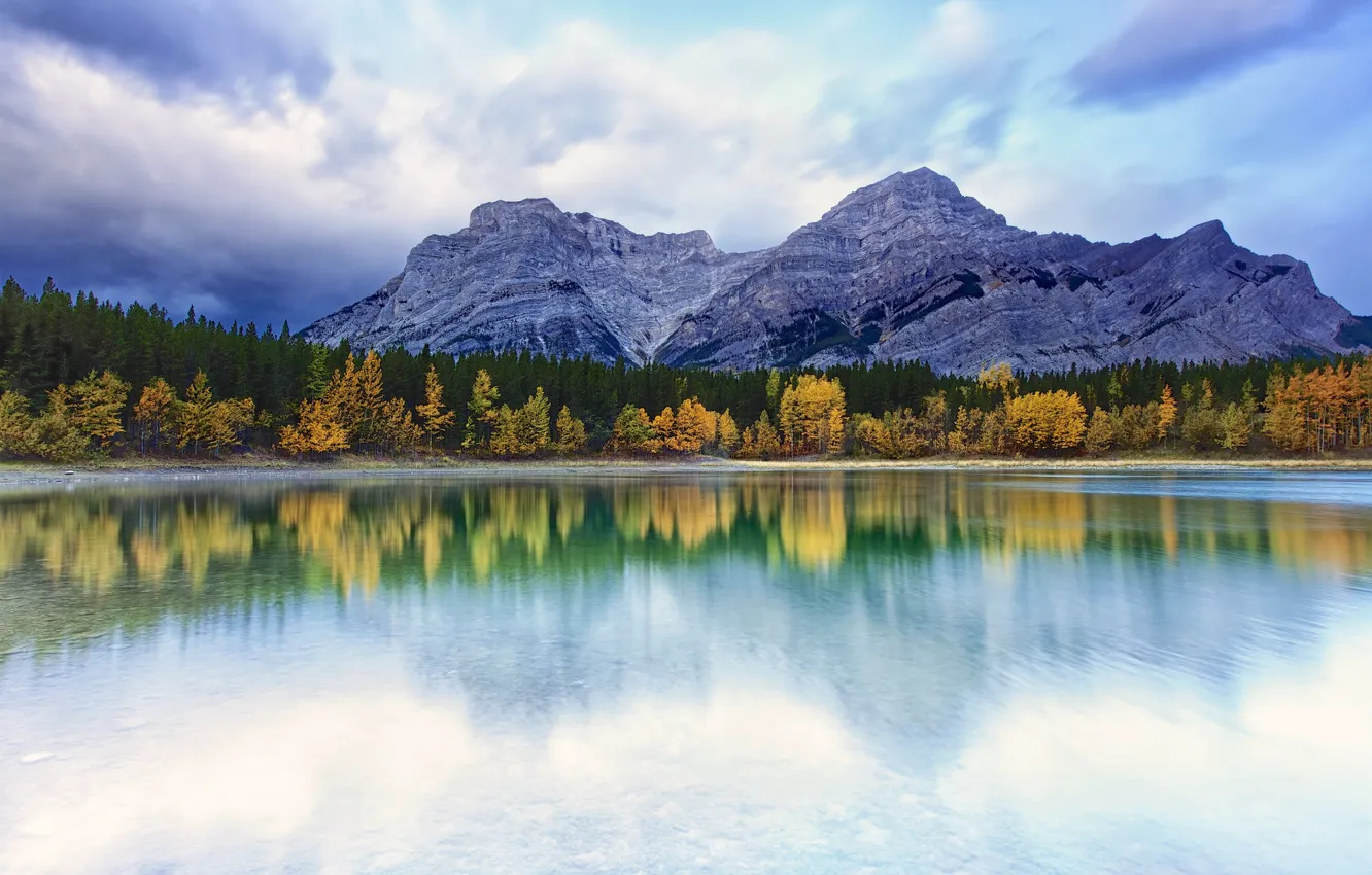 Photo wallpaper the sky, mountains, lake, reflection