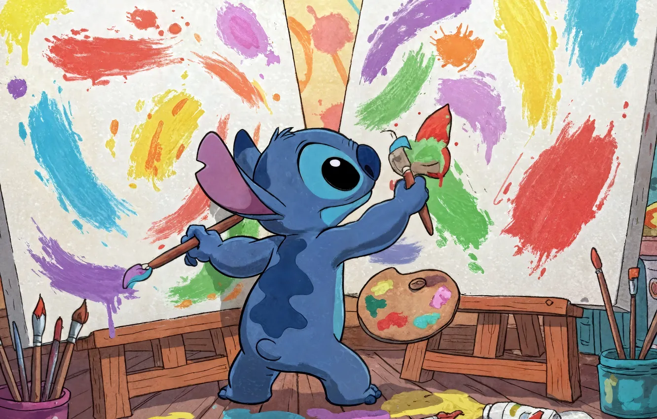 Photo wallpaper paint, alien, painting, canvas, alien, characters, strokes, Stitch