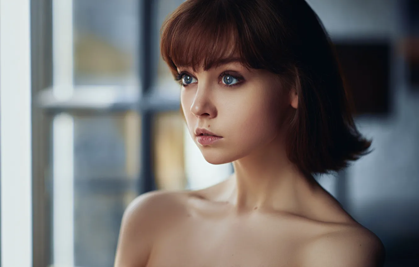 Photo wallpaper look, girl, face, portrait, shoulders, Olga Pushkina, Sergey Fat, Sergey Zhirnov