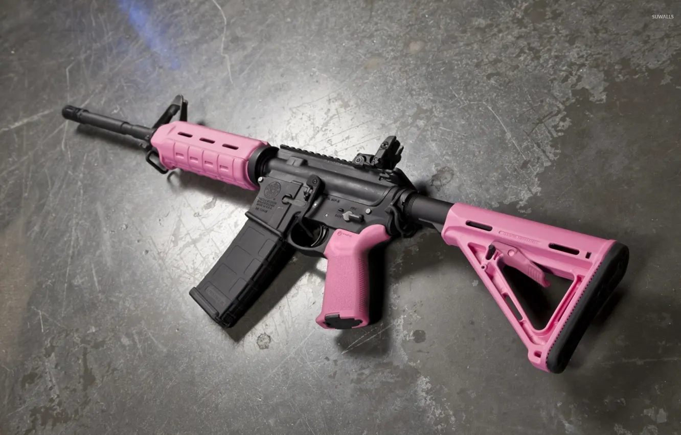 Photo wallpaper pink, ar15, assault rifle