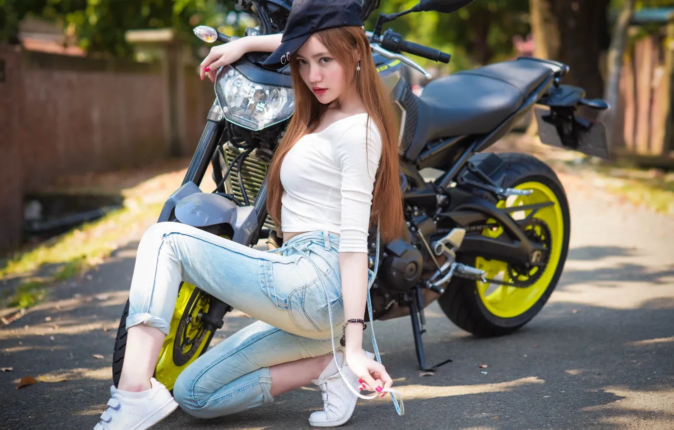 Photo wallpaper summer, face, style, hair, figure, motorcycle, Asian, cutie