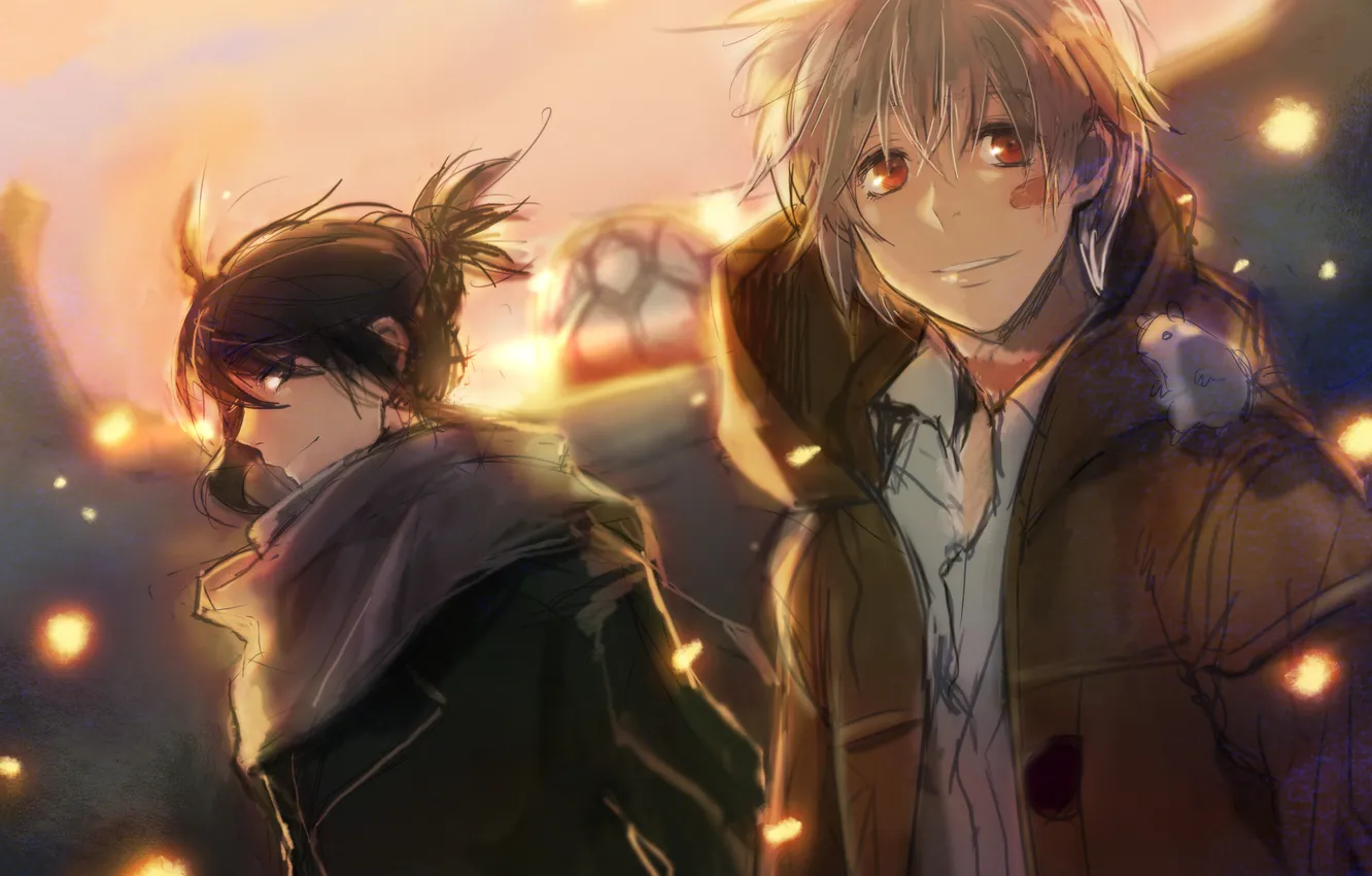 Photo wallpaper smile, anime, scarf, mouse, art, guy, coat, shion