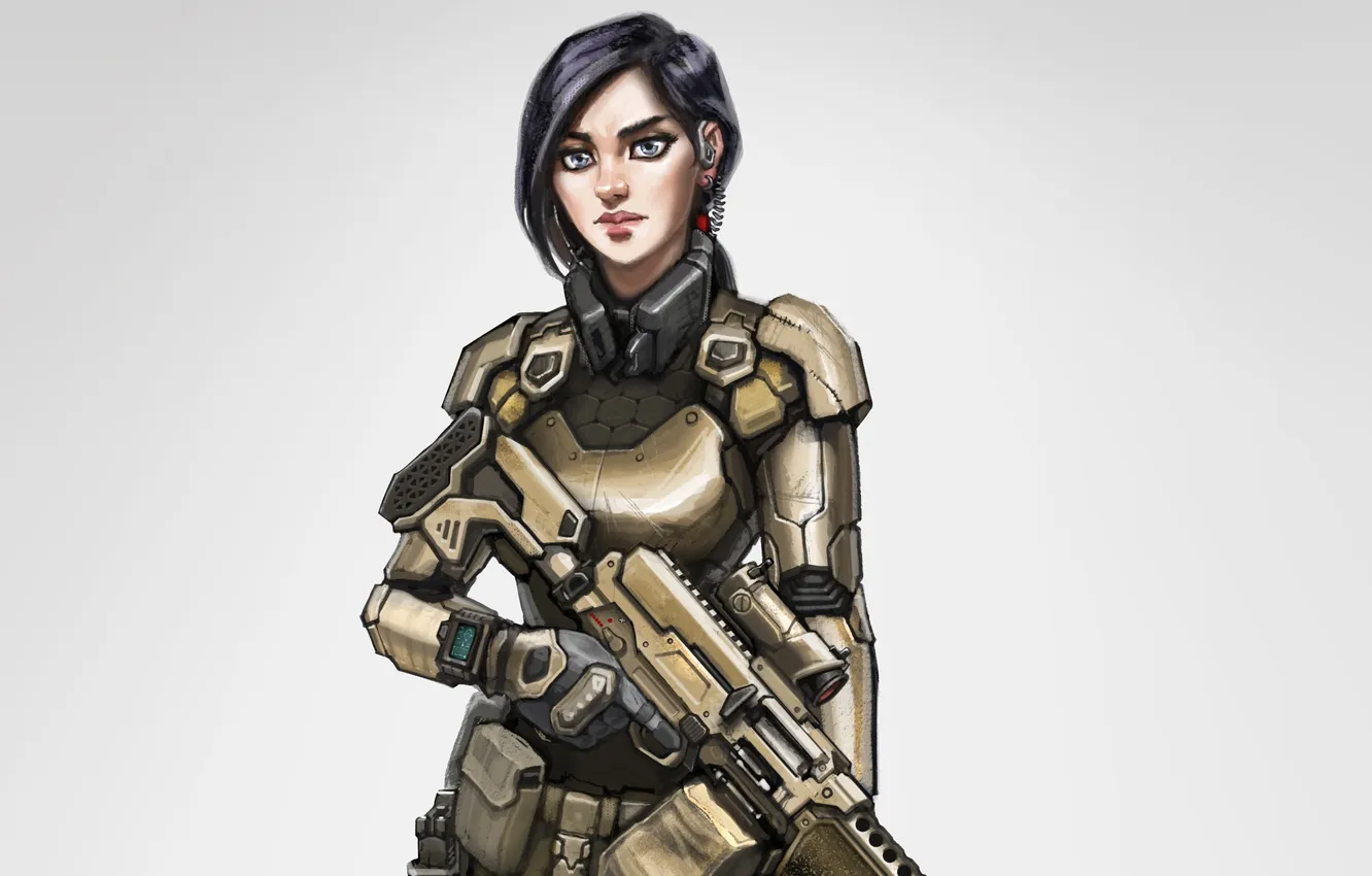 Photo wallpaper girl, art, costume, armor, mercenary, gunner