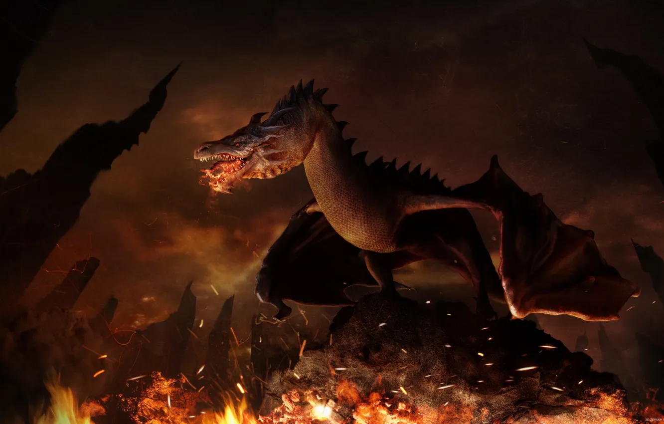 Photo wallpaper fire, dragon, reptile
