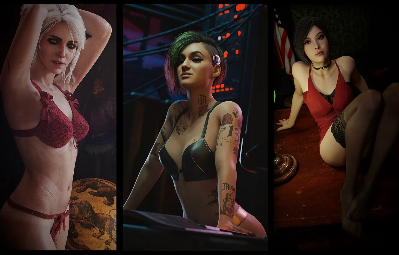 Photo wallpaper game, The Witcher, erotic, Ada Wong, Residen Evil, Cyberpunk 2077, Ciri, Cirilla