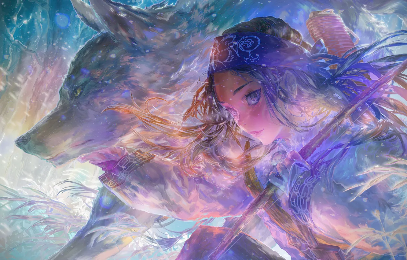 Photo wallpaper girl, wolf, beast, Golden Kamuy