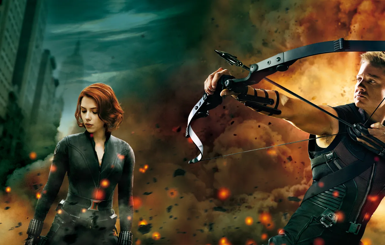 Photo wallpaper Scarlett Johansson, Scarlett Johansson, Black Widow, Jeremy Renner, The Avengers, Hawkeye, Jeremy Renner, Avengers