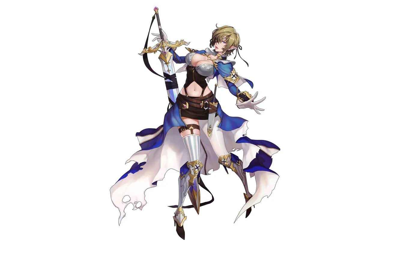 Photo wallpaper girl, style, elf, minimalism, sword, armor, art, girl