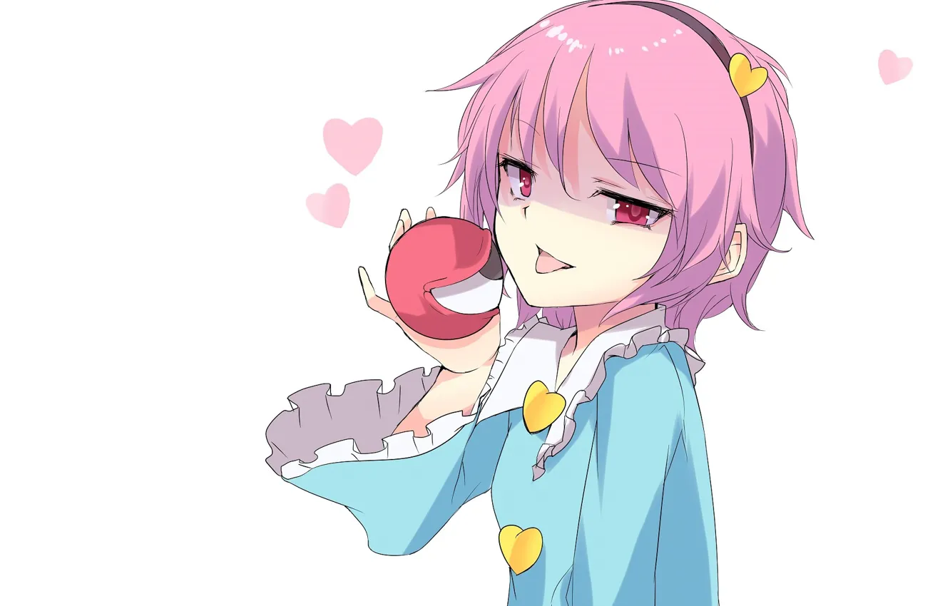 Photo wallpaper being, hearts, white background, touhou, bezel, pink hair, stuck out his tongue, Touhou Project