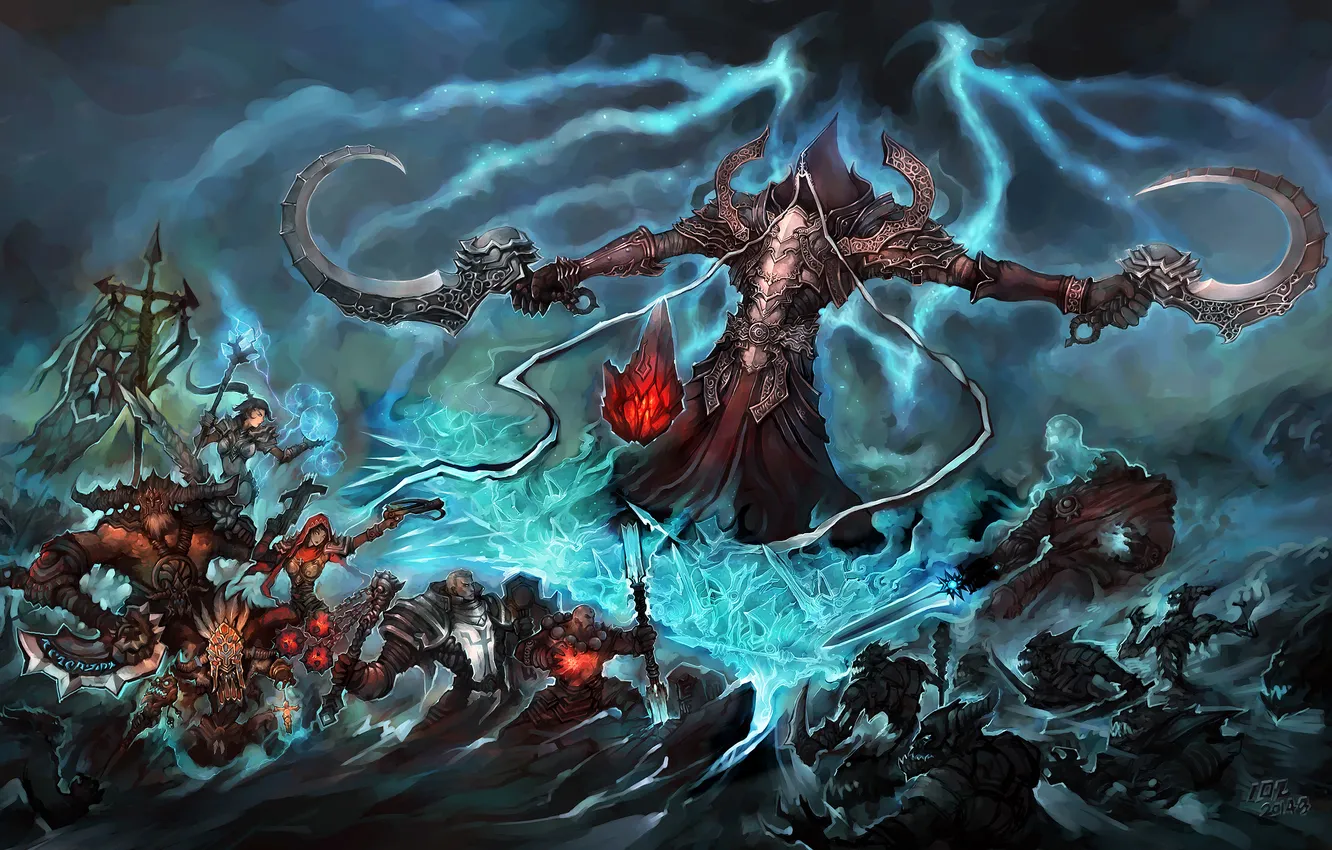 Photo wallpaper darkness, Diablo 3, wizard, monk, Demon Hunter, Witch Doctor, Barbarian, Angel of Death