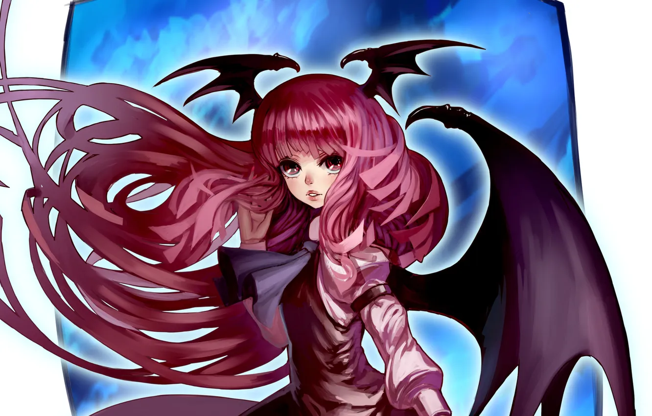 Photo wallpaper girl, wings, art, horns, touhou, koakuma, kei t sr