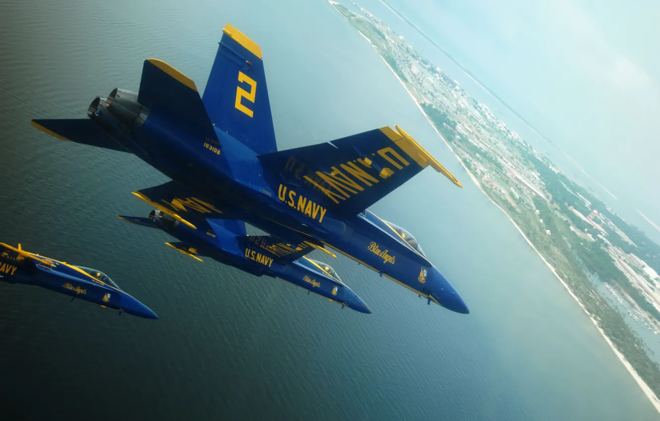 Photo wallpaper USA, United States, blue, fly, Hornet, F-18, Blue Angels, F18