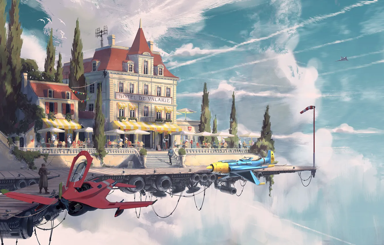 Photo wallpaper the sky, fiction, figure, home, art, the hotel, fantasy, the plane