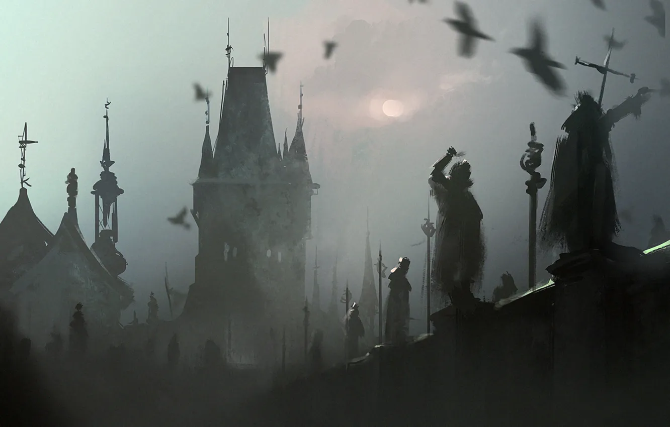 Photo wallpaper bridge, fog, bridge, art