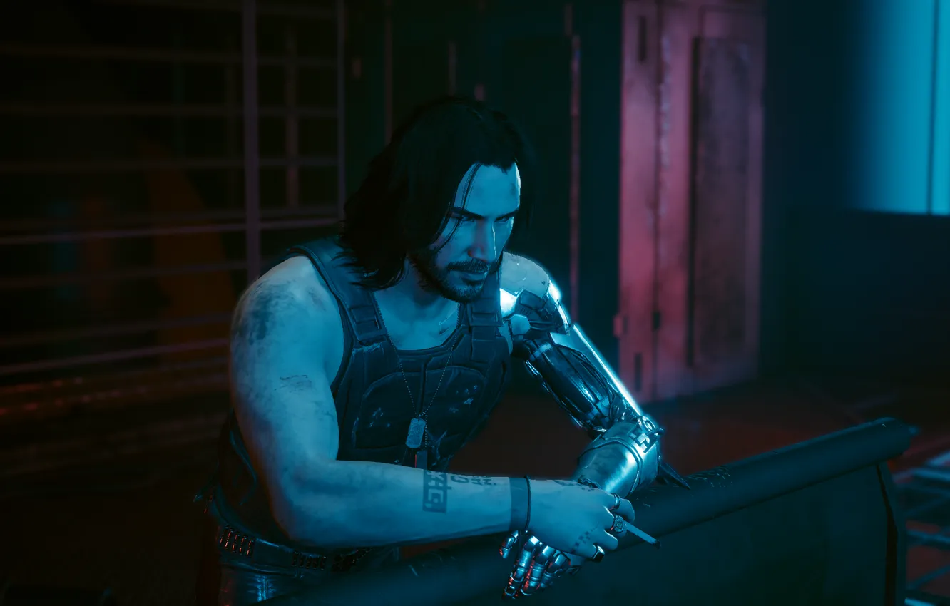 Photo wallpaper Keanu Reeves, Keanu Reeves, Smoking, Cyberpunk 2077, Cyberpunk, Cyberpunk, Cyberpunk 2077, Smoking