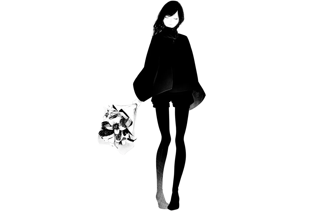 Photo wallpaper girl, shorts, bouquet, art, coat, Sawasawa