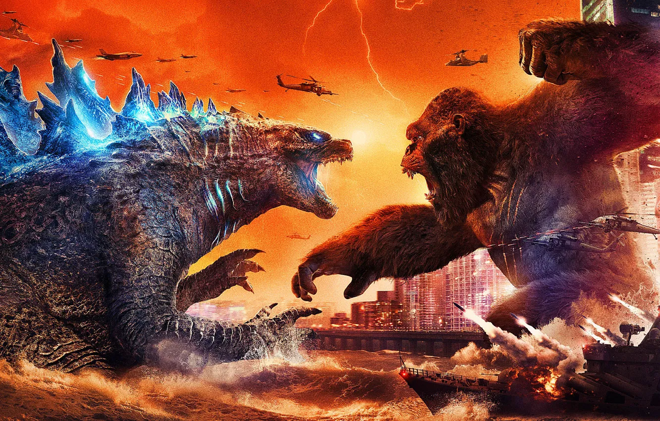 Wallpaper King Kong, Monkey, King Kong, Ships, Battle, Two, Godzilla ...