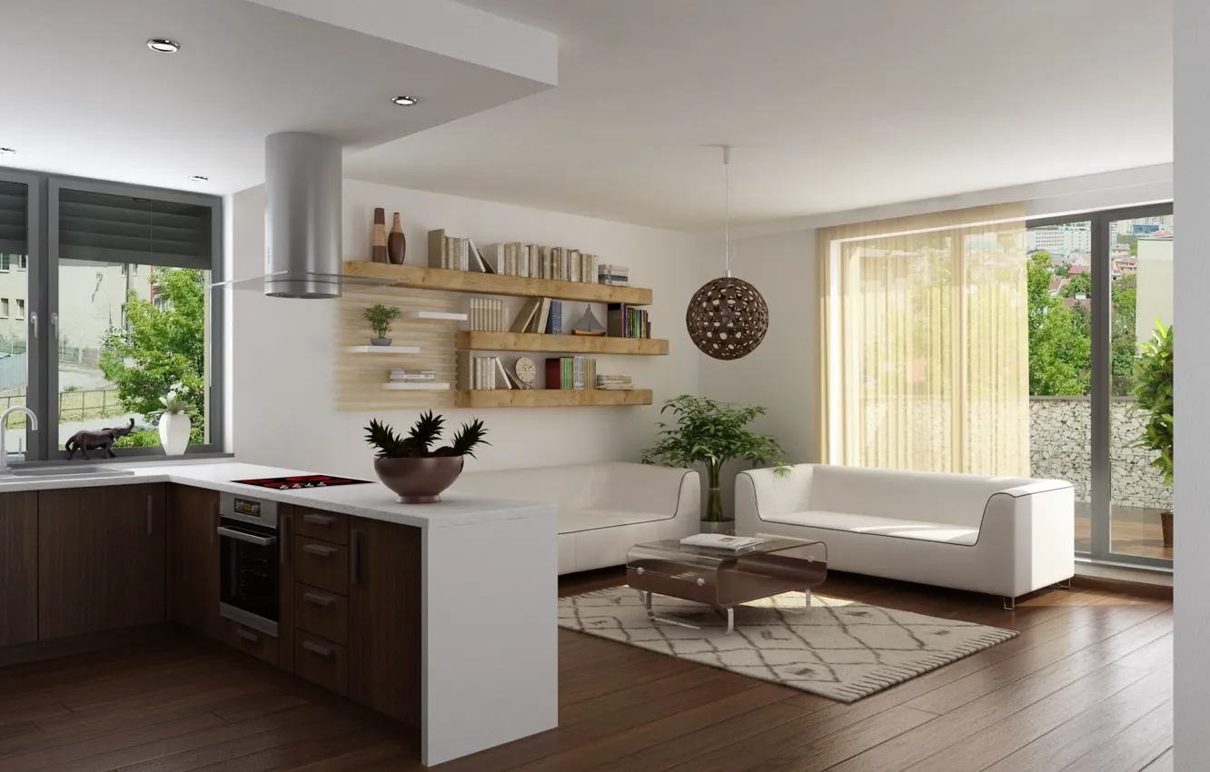 Photo wallpaper interior, kitchen, living room