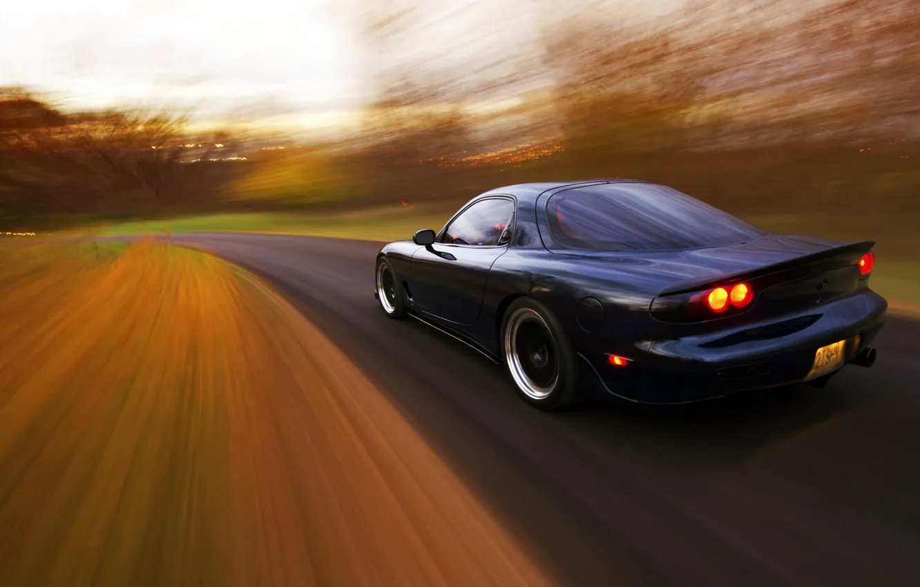 Photo wallpaper road, speed, Mazda, rear, Mazda, RX-7, in motion