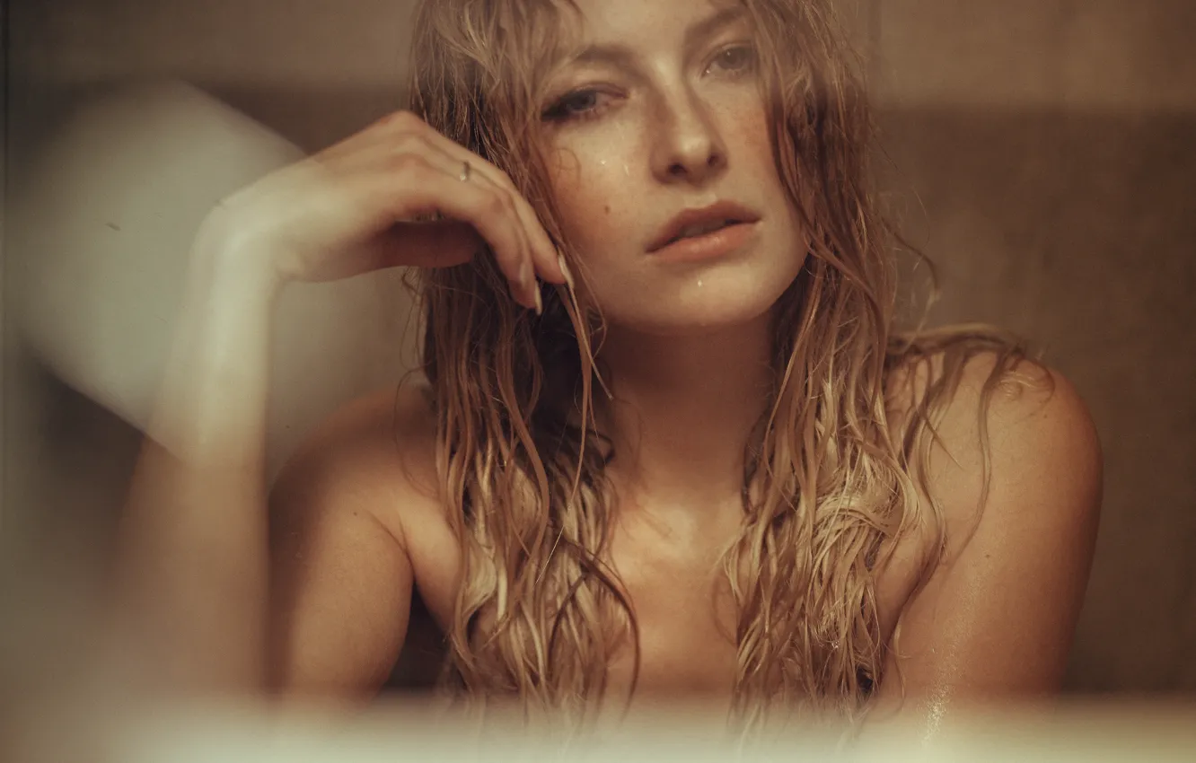 Photo wallpaper look, face, background, model, hair, wet