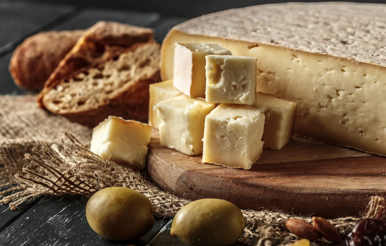 Photo wallpaper cheese, olives, nuts