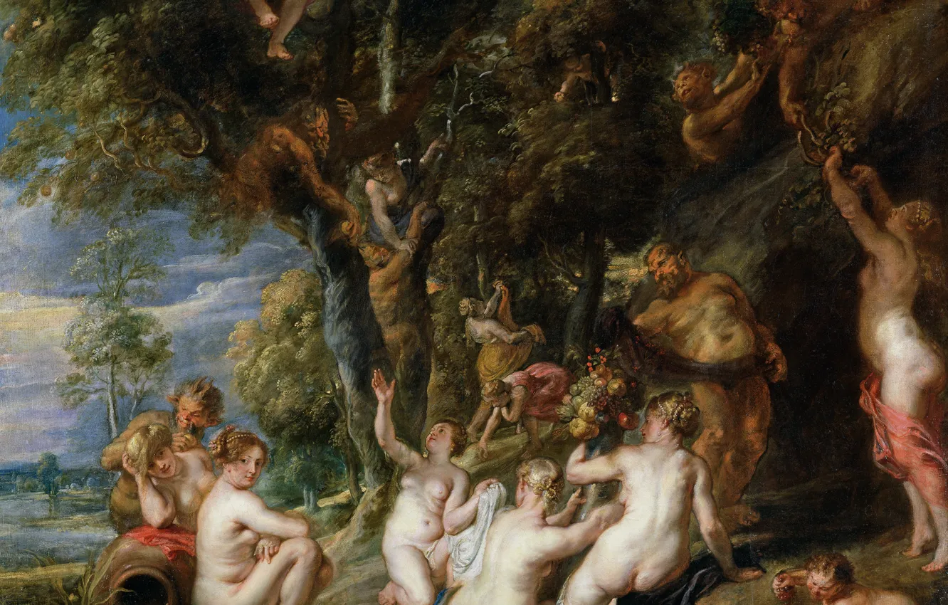 Photo wallpaper erotic, picture, Peter Paul Rubens, mythology, Pieter Paul Rubens, Nymphs and Satyrs