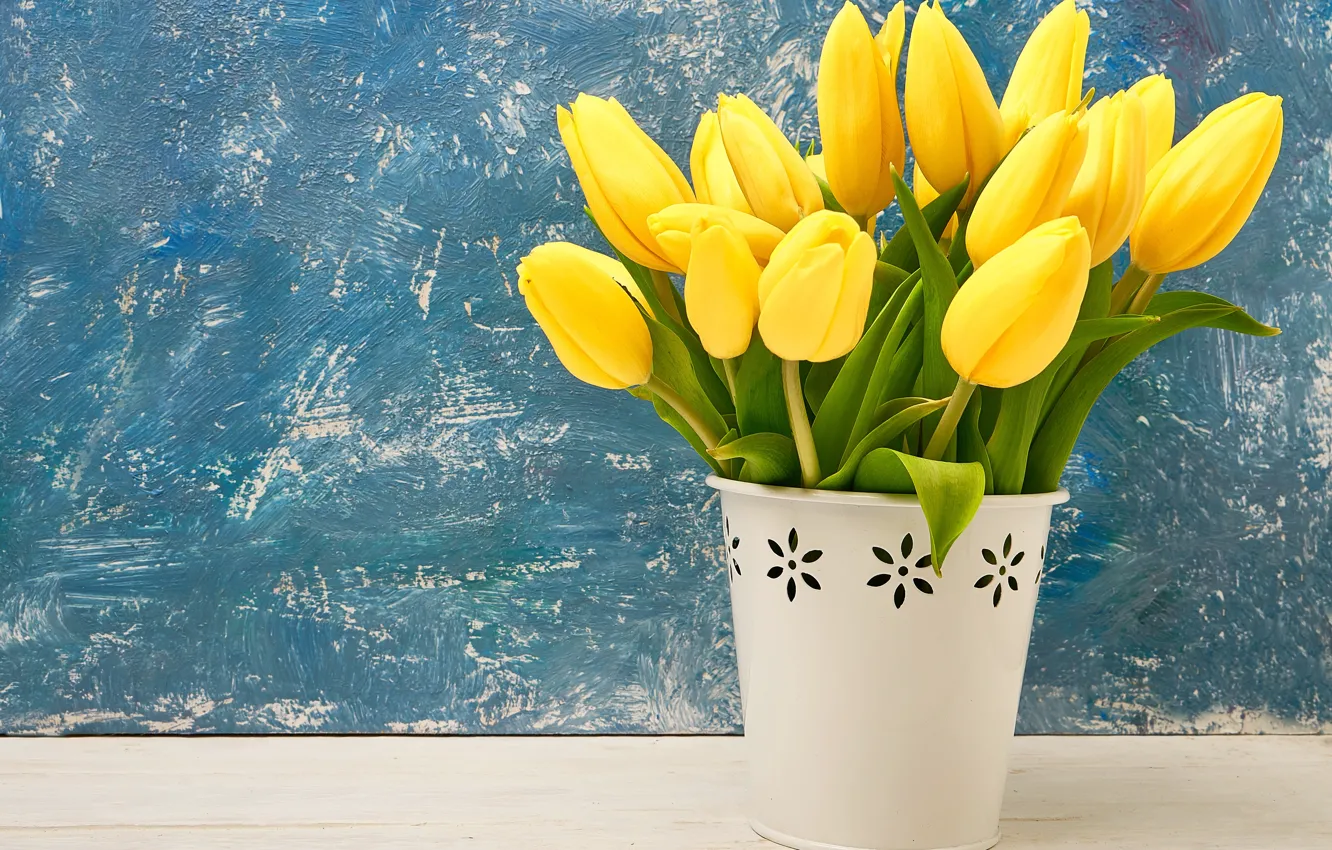 Photo wallpaper flowers, bouquet, yellow, tulips, fresh, yellow, flowers, tulips