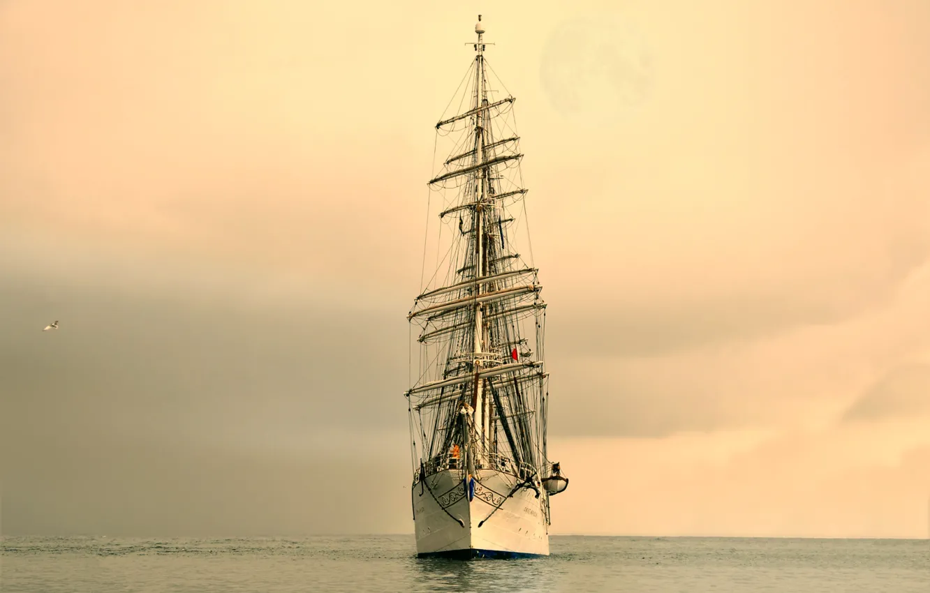 Photo wallpaper sea, sailboat, dawn