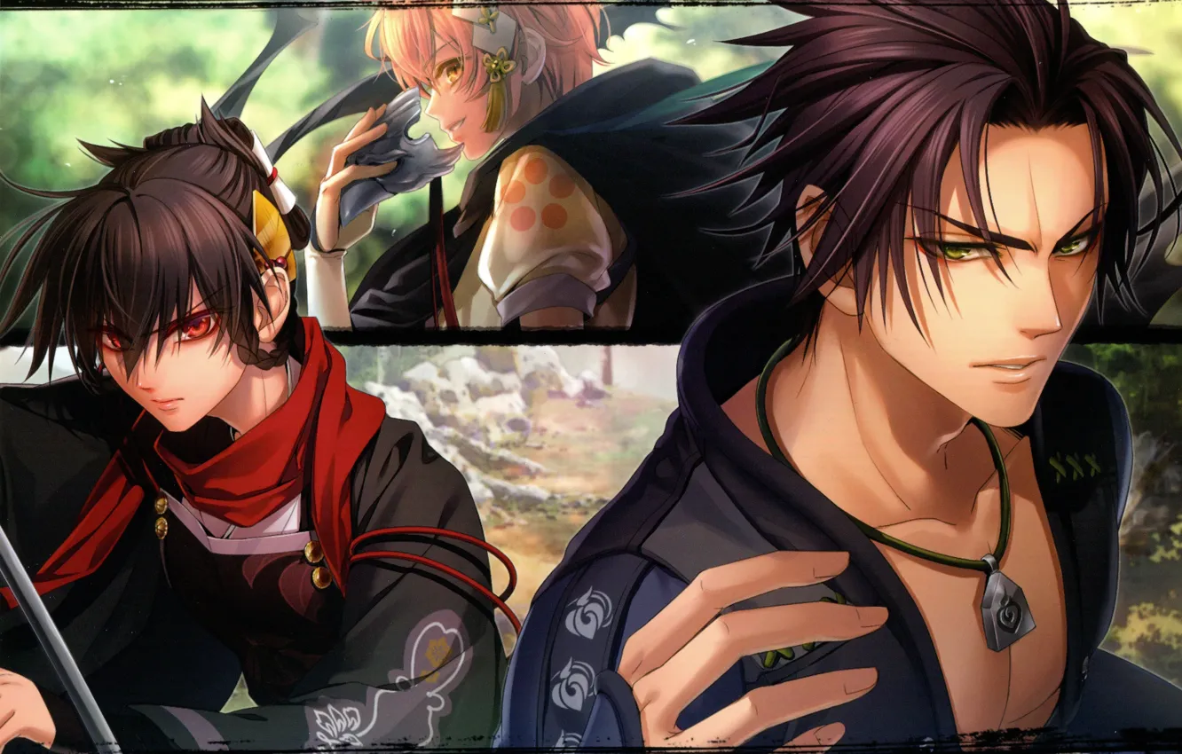 Photo wallpaper scarf, mask, hairstyle, amulet, red eyes, three, visual novel, yukina suzumori