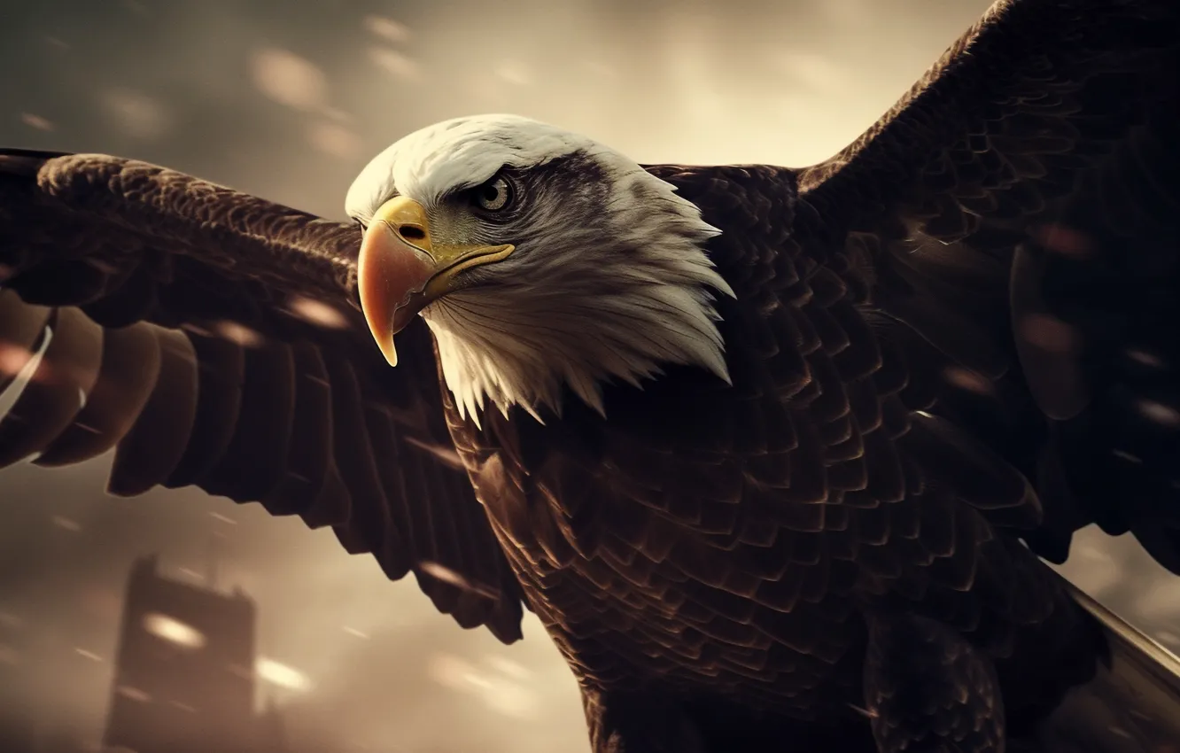 Photo wallpaper Bird, Beak, Face, Predator, Digital art, Bald eagle, Eagle, Closeup