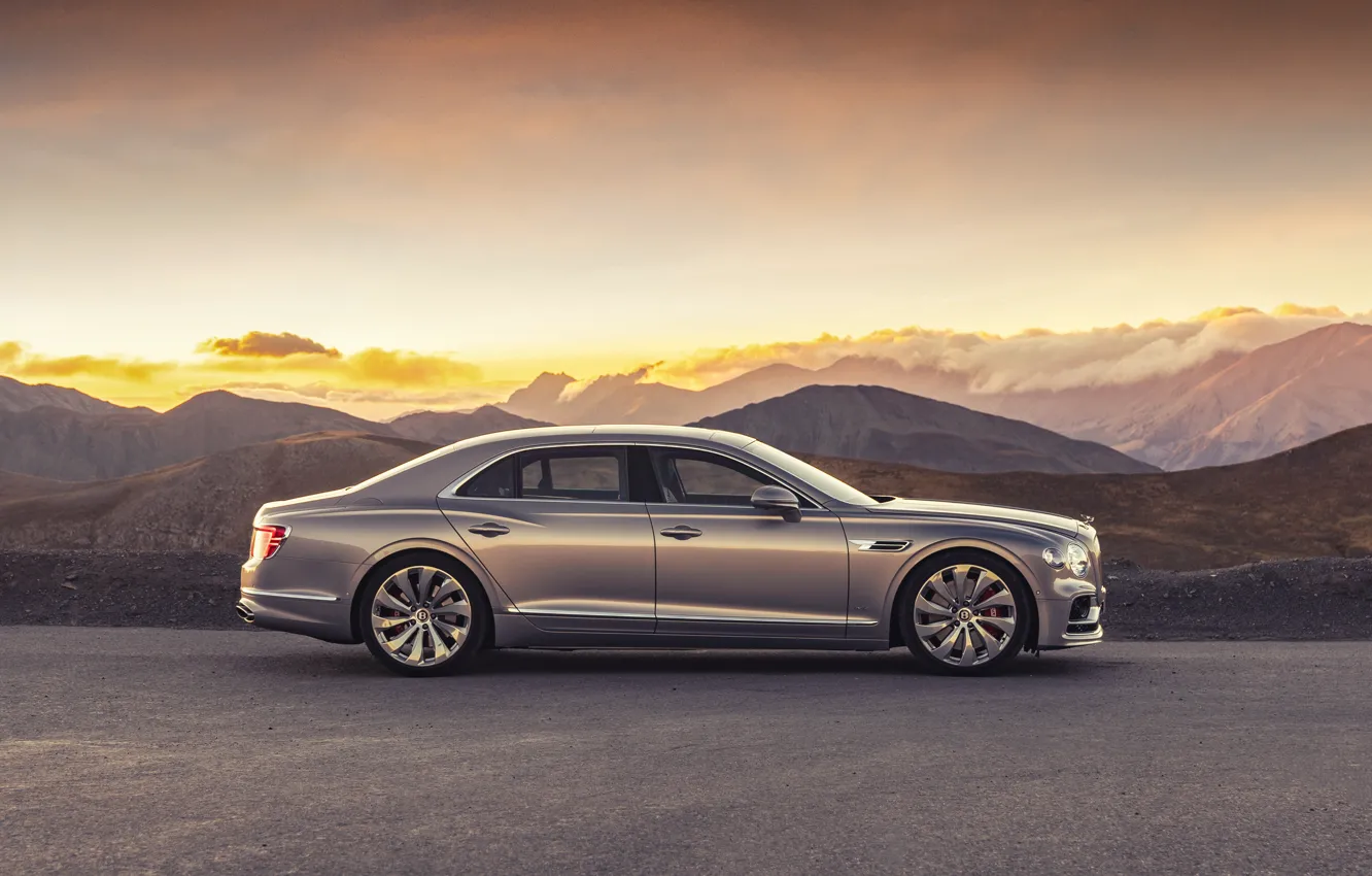 Photo wallpaper sunset, Bentley, the evening, side view, Flying Spur, 2020, Blackline