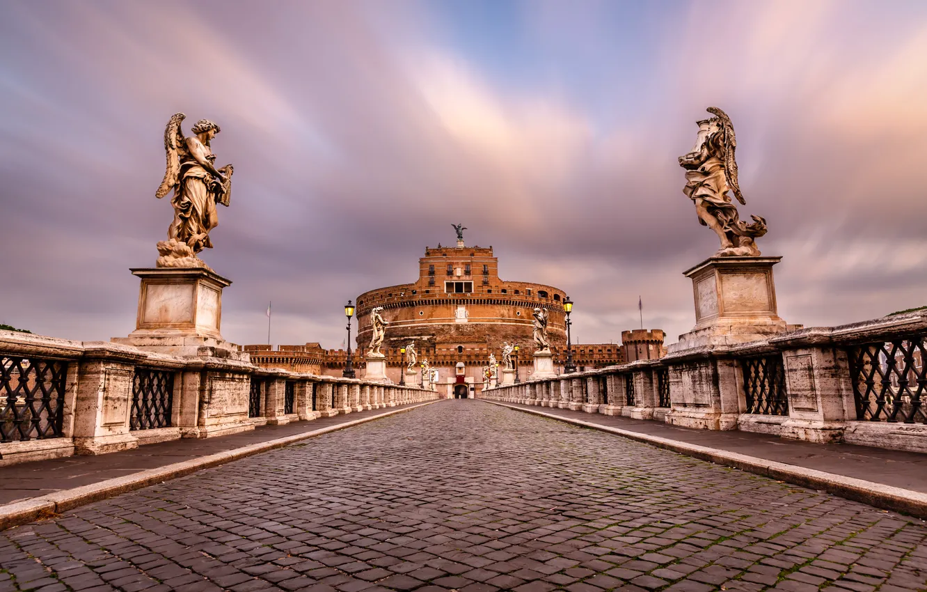 Photo wallpaper pavers, Rome, Italy, Italy, sculpture, Rome, Castel Sant'angelo, Sant'Angelo Bridge