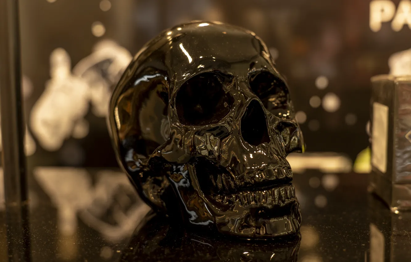 Photo wallpaper black, skull, large, glitters