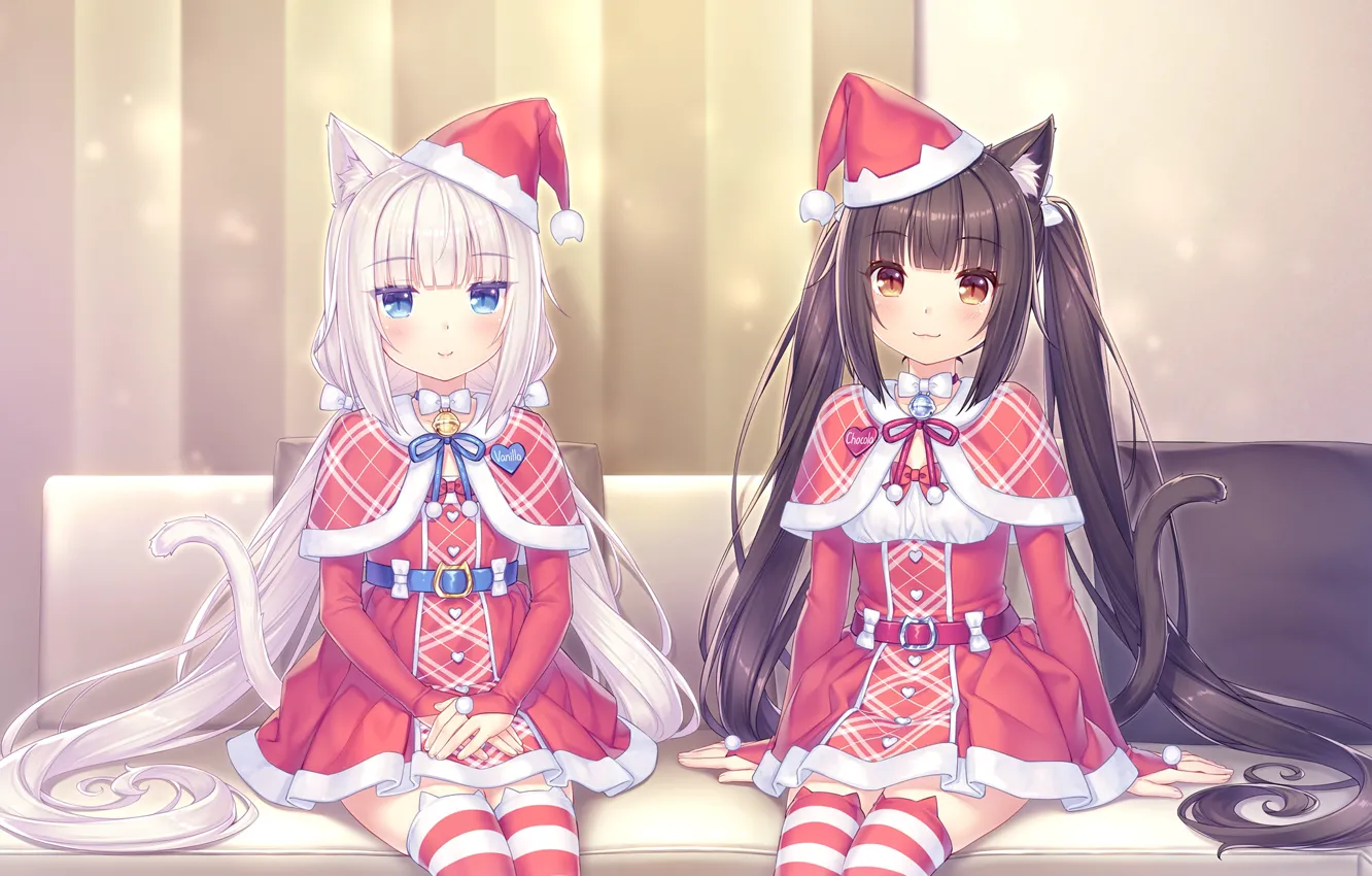 Photo wallpaper cats, girls, Christmas, Vanilla, Chocola, Neko Paradise