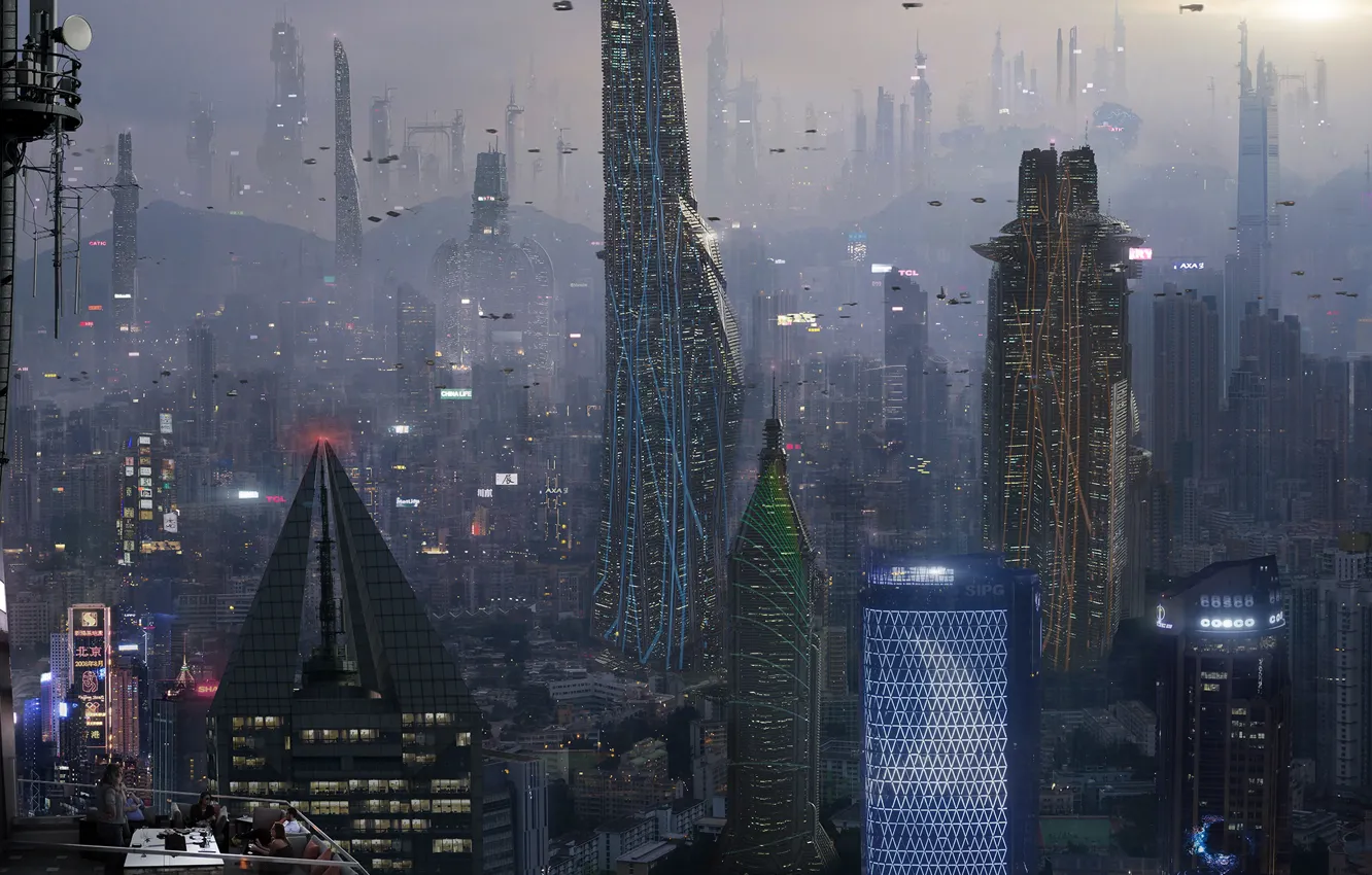 Photo wallpaper skyscrapers, architecture, megapolis, could, Commission Art City 1 of 10