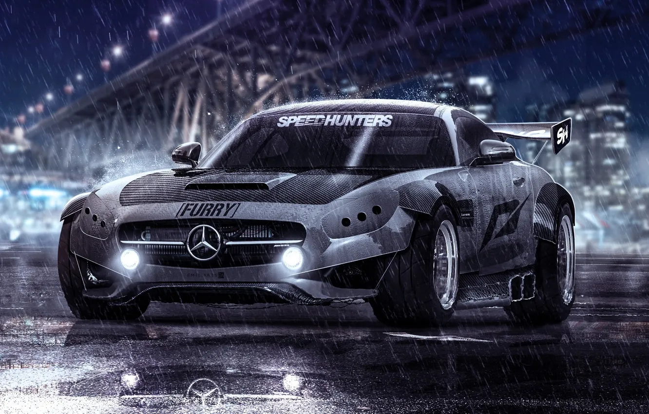Photo wallpaper car, rain, vehicle, depth of field