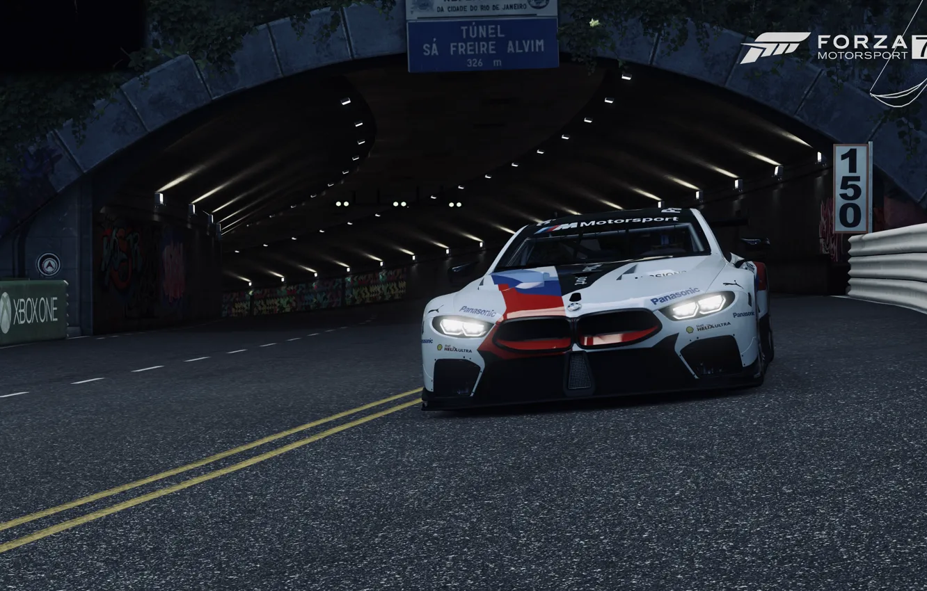 Photo wallpaper lights, HDR, BMW, tunnel, GTE, UHD, Forza Motorsport 7, 4k
