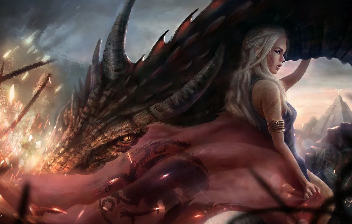 Photo wallpaper Girl, Dragon, Blonde, Hair, Art, Movies, Game of Thrones, Game of thrones
