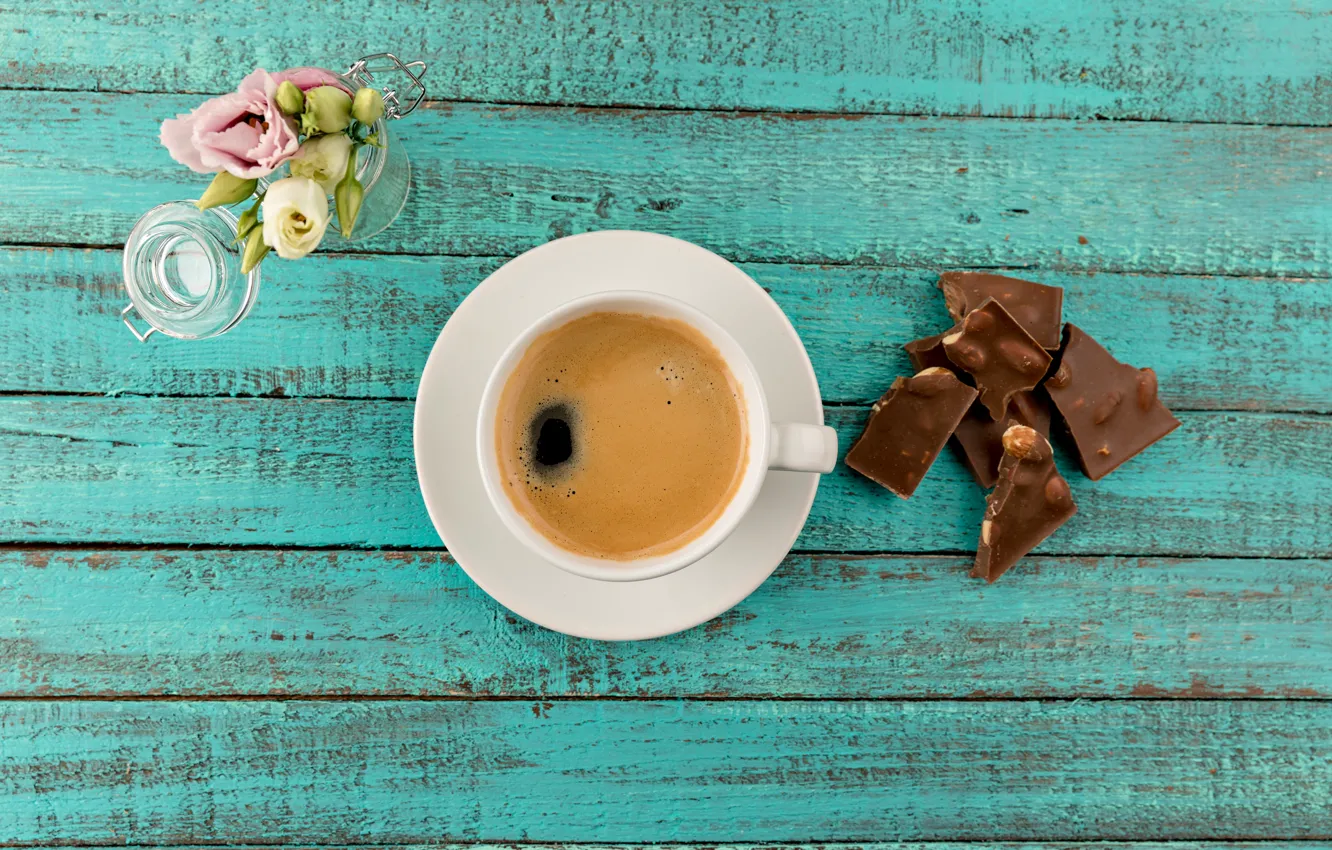 Photo wallpaper flowers, coffee, chocolate