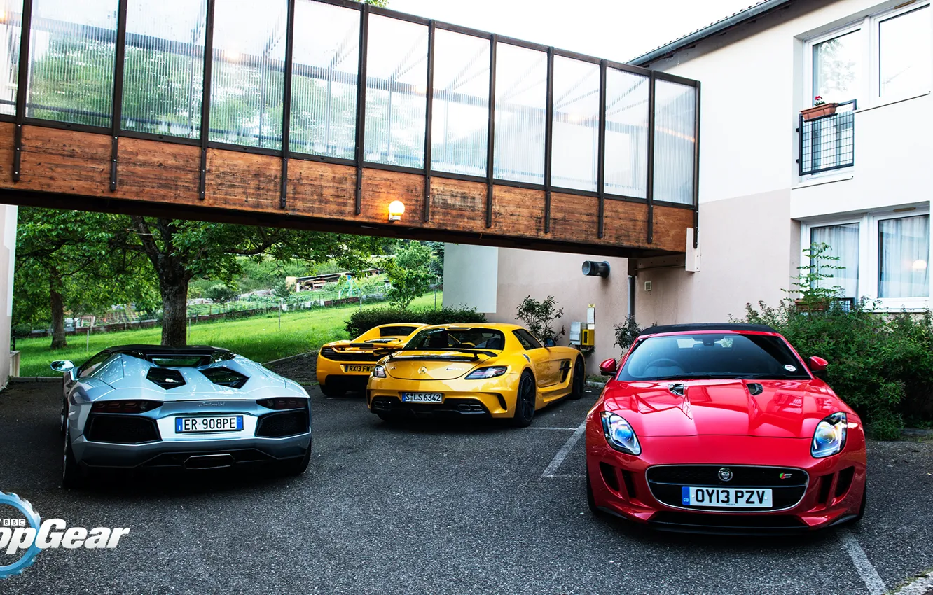 Photo wallpaper McLaren, Roadster, Mercedes-Benz, Jaguar, Lamborghini, SLS, MP4-12C, Aventador