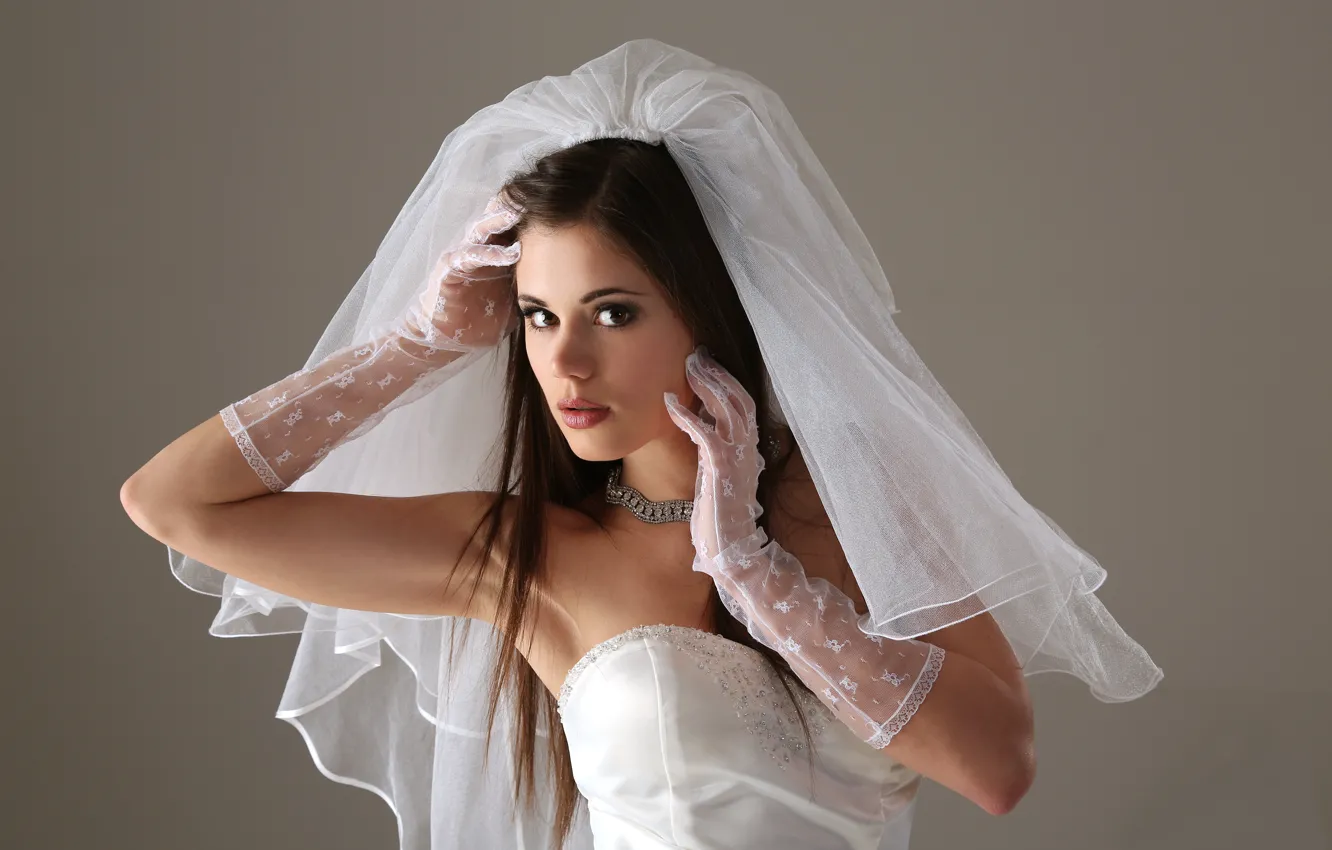 Photo wallpaper face, dress, gloves, the bride, veil, Little Caprice, Little Caprice